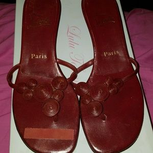 Red kitten heel sandals